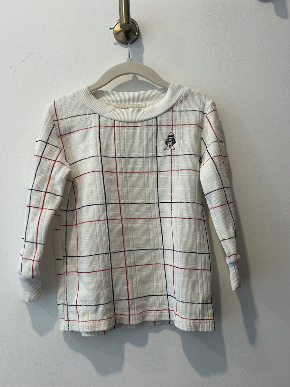 Bobo Choses White Plaid Long-Sleeve Top with Red & Navy Grid